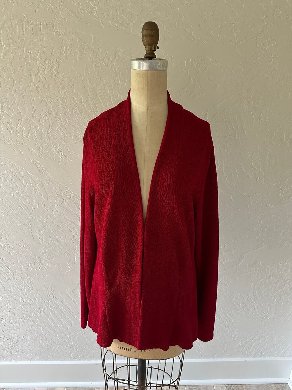 CHICOS Travelers | Womens Solid Red Slinky Knit Cardigan Size Large Lagenlook